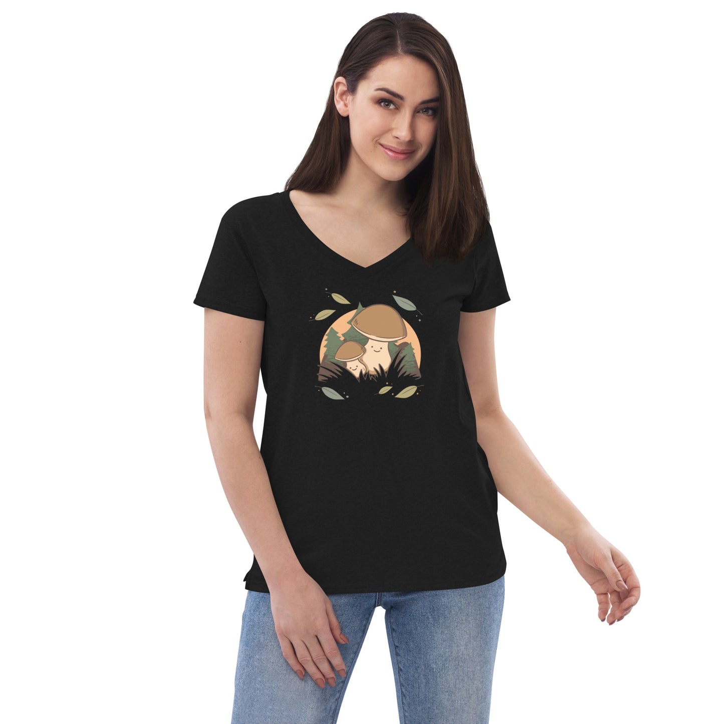 Mushroom Buddies Women’s Recycled V-Neck T-Shirt